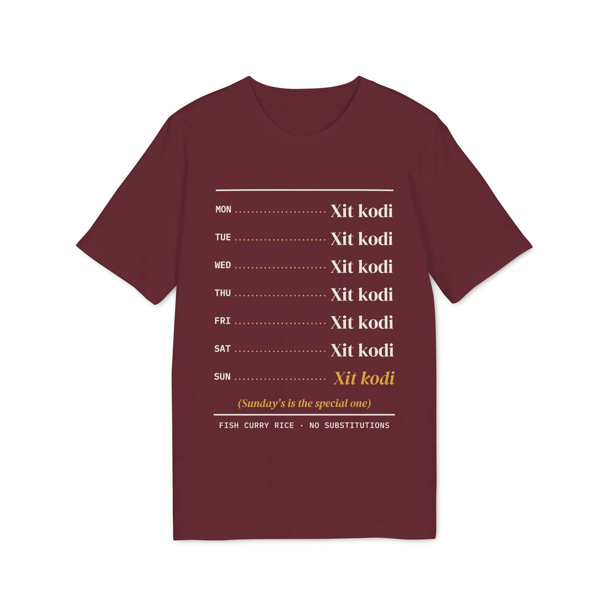 Xit Kodi Weekly Menu Tee