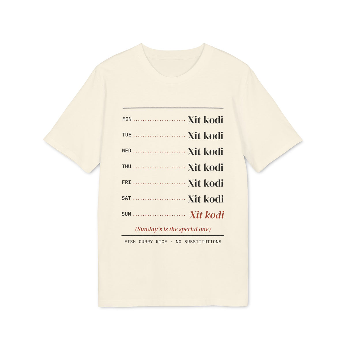 Xit Kodi Weekly Menu Tee