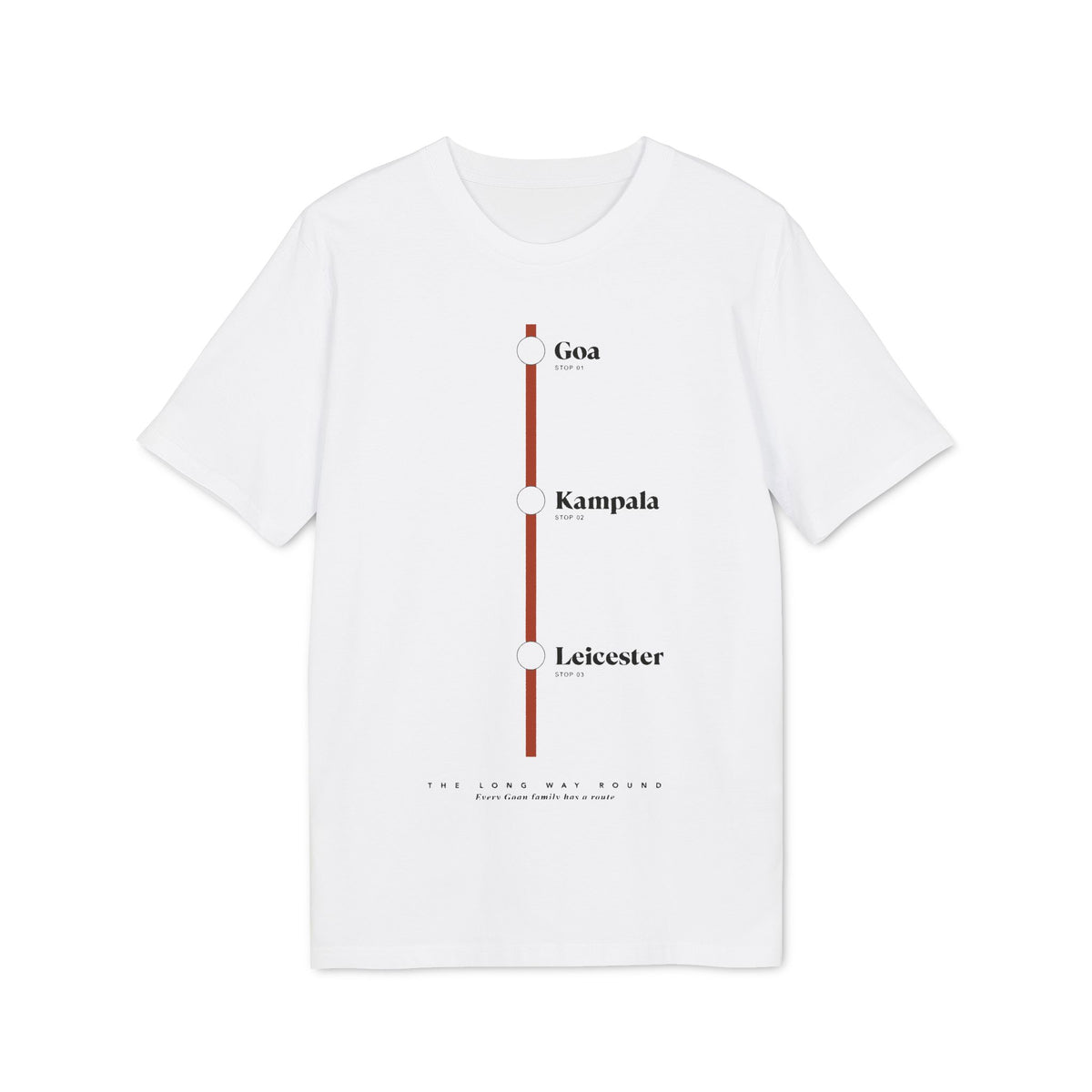 Routes Tee — Goa–Kampala–Leicester